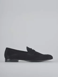 Mocassini tacco 1cm camoscio blu