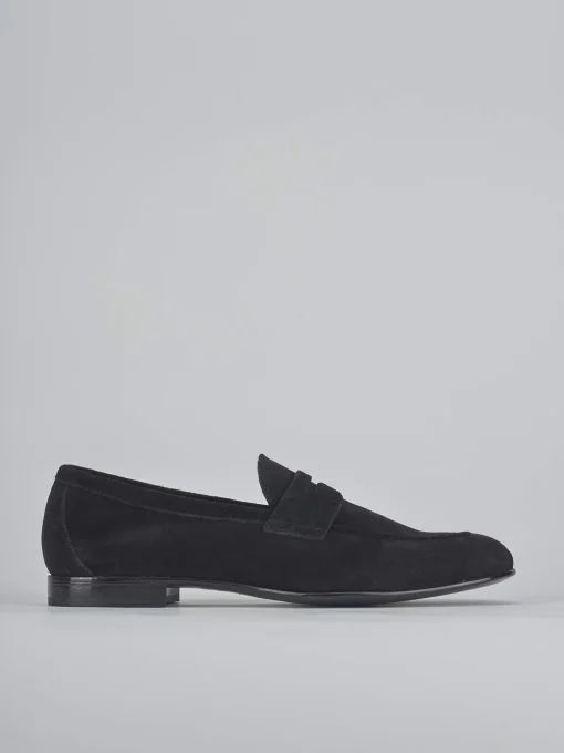 Mocassini tacco 1cm camoscio blu