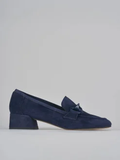 Mocassini tacco 3cm camoscio blu