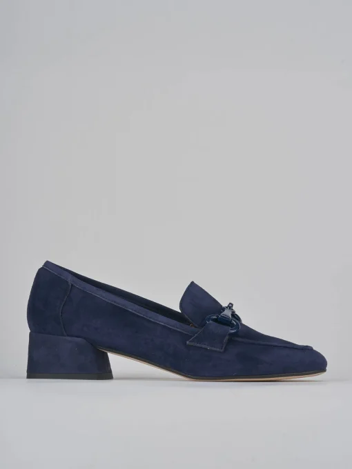 Mocassini tacco 3cm camoscio blu