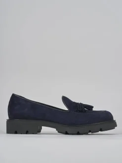 Mocassini tacco 2cm camoscio blu