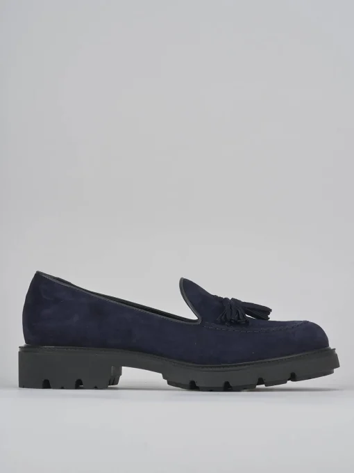 Mocassini tacco 2cm camoscio blu