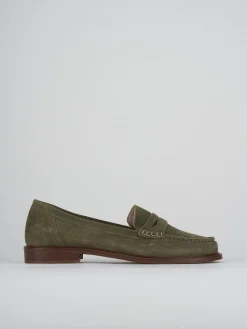 Mocassini tacco 2cm camoscio verde