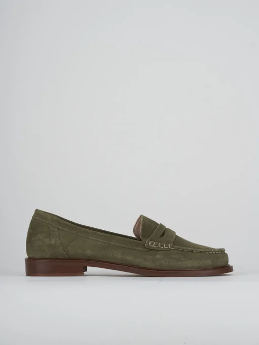 Mocassini tacco 2cm camoscio verde