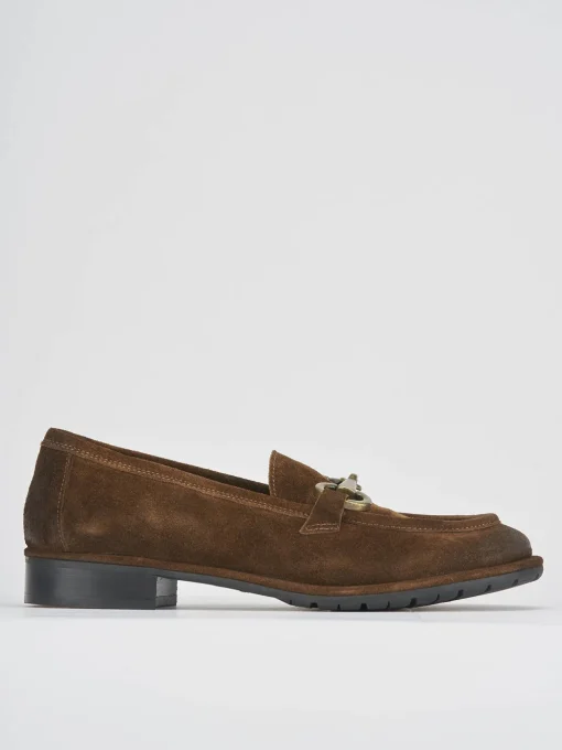 Mocassini tacco 1cm camoscio marrone