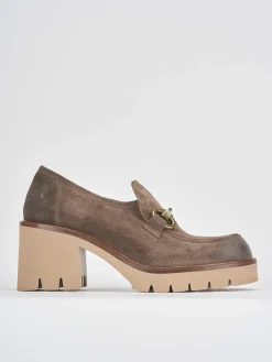 Mocassini tacco 6cm camoscio beige