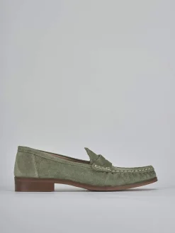 Mocassini tacco 1cm camoscio verde
