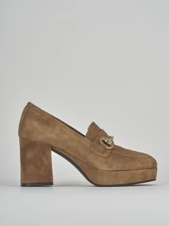 Mocassini tacco 7cm camoscio marrone