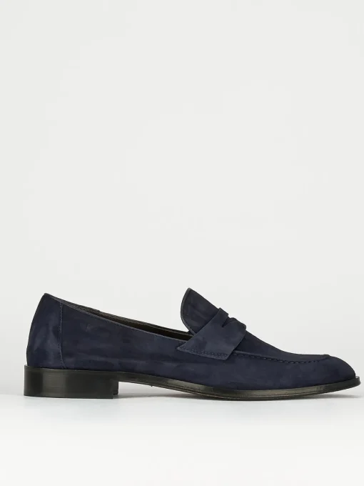Mocassini tacco 1cm camoscio blu