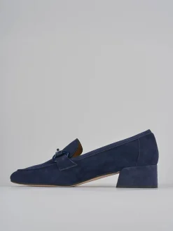 Mocassini tacco 3cm camoscio blu