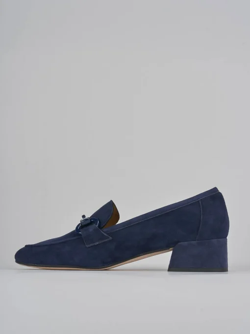 Mocassini tacco 3cm camoscio blu