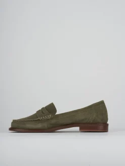 Mocassini tacco 2cm camoscio verde