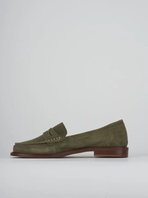 Mocassini tacco 2cm camoscio verde