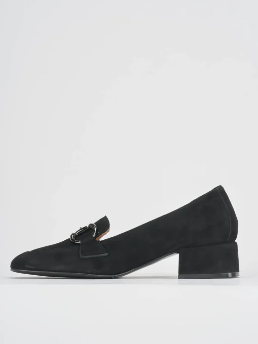 Mocassini tacco 3cm camoscio nero