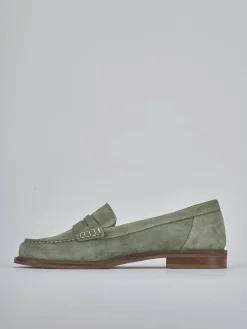Mocassini tacco 1cm camoscio verde