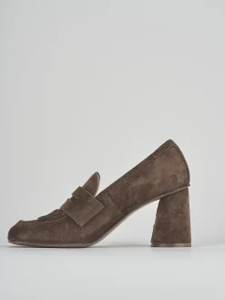 Mocassini tacco 7cm camoscio testa