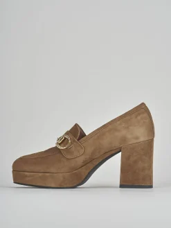 Mocassini tacco 7cm camoscio marrone