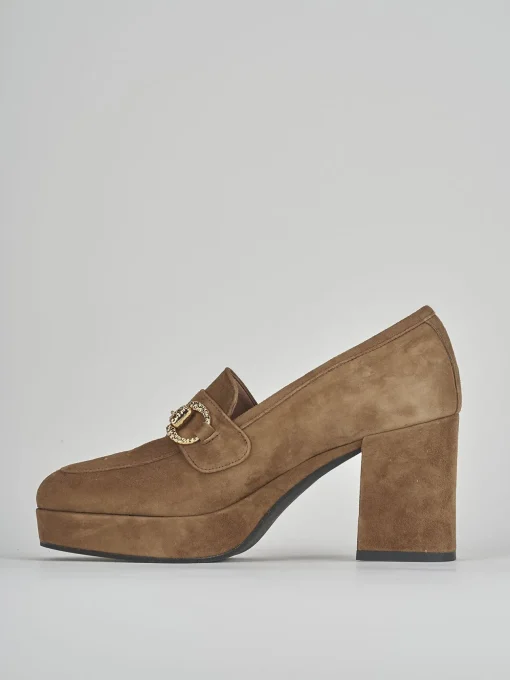Mocassini tacco 7cm camoscio marrone