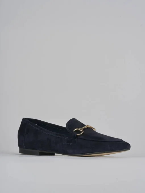 Mocassini tacco 1cm camoscio blu