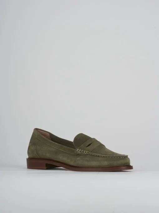 Mocassini tacco 2cm camoscio verde