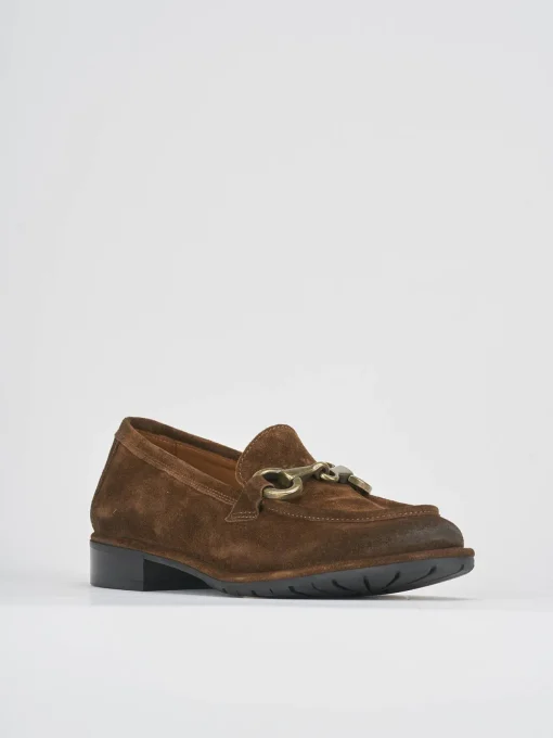 Mocassini tacco 1cm camoscio marrone