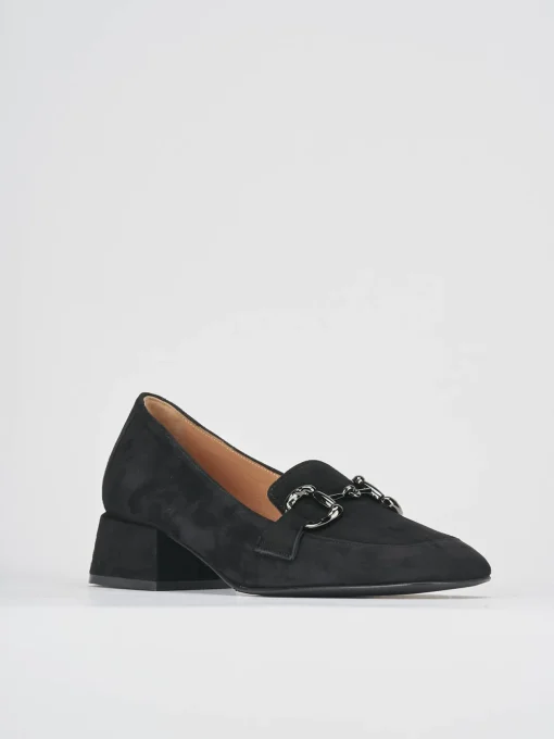 Mocassini tacco 3cm camoscio nero