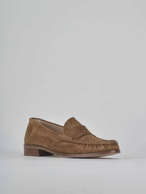 Mocassini tacco 1cm camoscio marrone