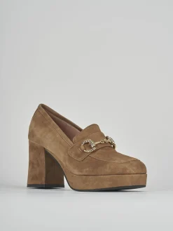 Mocassini tacco 7cm camoscio marrone