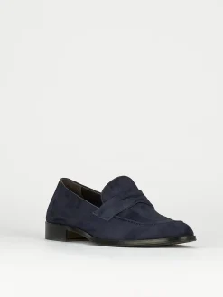 Mocassini tacco 1cm camoscio blu