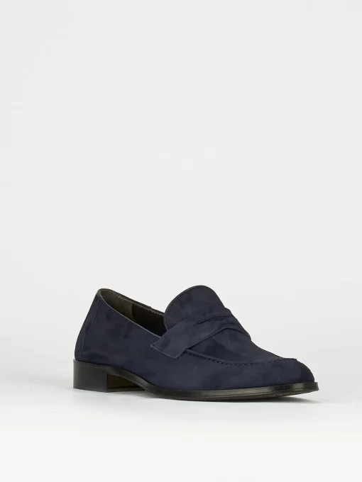 Mocassini tacco 1cm camoscio blu