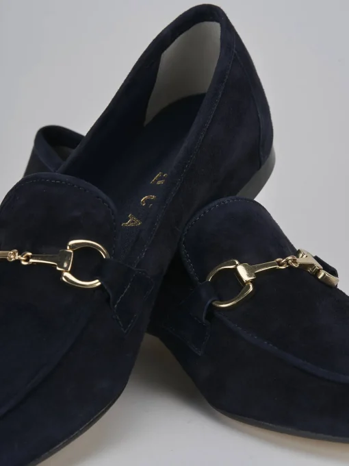 Mocassini tacco 1cm camoscio blu