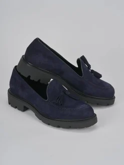 Mocassini tacco 2cm camoscio blu