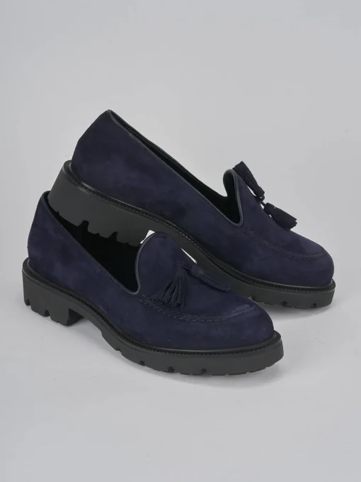Mocassini tacco 2cm camoscio blu