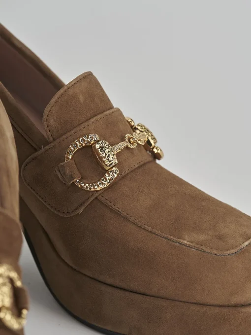 Mocassini tacco 7cm camoscio marrone