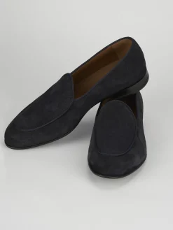 Mocassini tacco 2cm camoscio blu