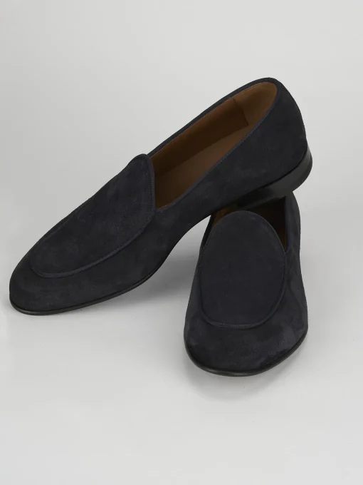 Mocassini tacco 2cm camoscio blu