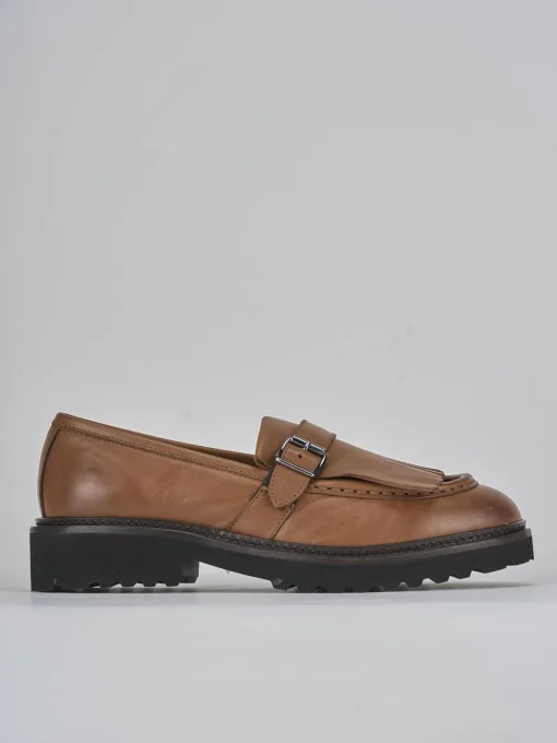 Mocassini tacco 2cm pelle marrone