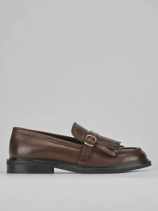 Mocassini tacco 1cm pelle marrone