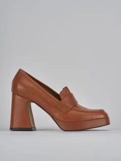 Mocassini tacco 8cm pelle marrone