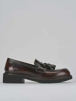 Mocassini tacco 3cm pelle marrone