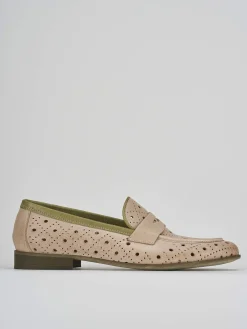 Mocassini tacco 2cm pelle beige