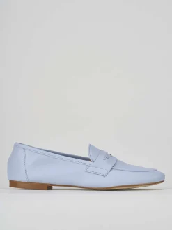 Mocassini tacco 1cm pelle azzurro