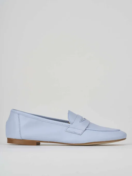 Mocassini tacco 1cm pelle azzurro
