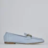 Mocassini tacco 1cm pelle azzurro