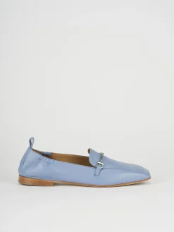 Mocassini tacco 1cm pelle azzurro