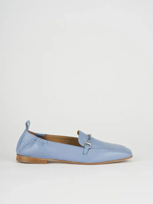 Mocassini tacco 1cm pelle azzurro