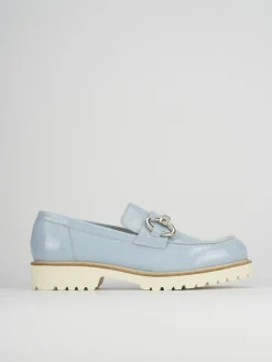 Mocassini tacco 2cm pelle azzurro