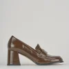 Mocassini tacco 5cm pelle marrone