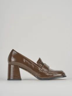 Mocassini tacco 5cm pelle marrone