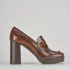 Mocassini tacco 9cm pelle marrone